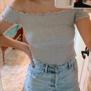 Hollister Black & White striped Off-Shoulder Top